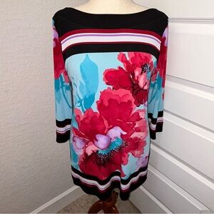 Eva Varro Floral Print Long Sleeve Tunic A-Line Swing Dress